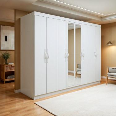 Imagem de Guarda Roupa Casal 8 Portas 6 Gavetas com Espelho Serenata Branco