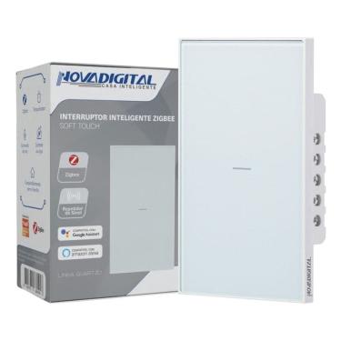 Imagem de Interruptor Inteligente Zigbee Linha Quartzo Novadigital 10 A 1 Botão Branco QZ-1W