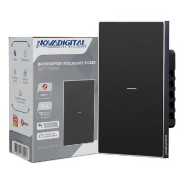 Imagem de Interruptor Inteligente Zigbee Linha Quartzo Novadigital 10 A 1 Botão Preto QZ-1B
