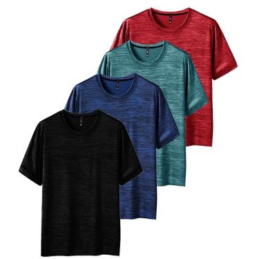 Imagem de Kit 4 Camisetas Masculina Dry Academia Treino Plus Size - G4 - Preto-Chumbo-Cinza-Azul-Masculino