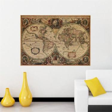 Imagem de Adesivo de parede em PVC Retro World Map removível multicolorido - Omk
