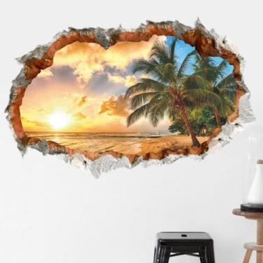Imagem de Adesivo de parede multicolorido 3D Sun Beach PVC 90x60cm - Omkarsy Off