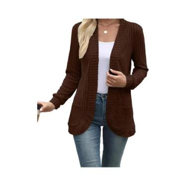 Imagem de Nova moda feminina cor sólida casual pit stripe escovado jaqueta cardi
