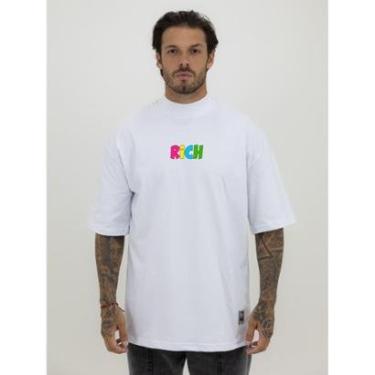 Imagem de Camiseta Camisa Oversized Gola Alta Estampa Rich Boy Streetwear Algodão Premium Branco-Masculino