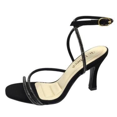 Imagem de Sandalia Feminina Salto Medio Fino Confortavel Strass Bebece