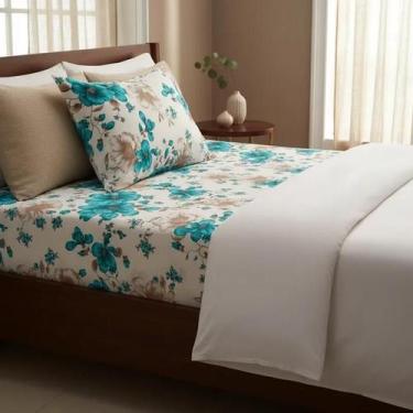 Imagem de Jogo de Lençol Casal Padrão com Elástico Algodão Poliester 3 peças - C