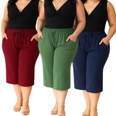 Imagem de Kit 3 Calça Feminina Com Bolso Pantacourt Leve Confortáveis Malha Visc