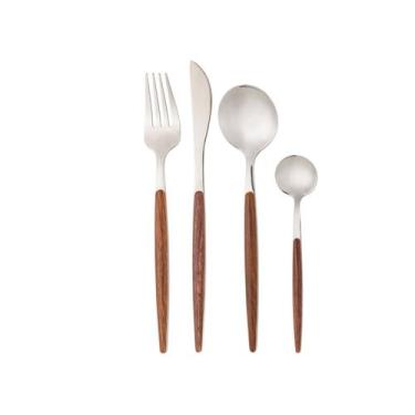 Imagem de Faqueiro 24 Peças Aço Inox Prata Cabo Madeira Organic Lyor, Inox, 24