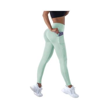 Imagem de Leggings De Cintura Alta Em Cor Sólida Para Mulheres Com Bolsos Latera