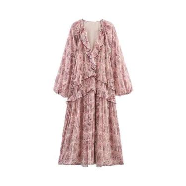 Imagem de Vestido Midi De Chiffon Com Estampa Vintage Para Mulheres, Verão, Deco