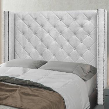 Imagem de Cabeceira Estofada Imperial Casal Linho Matelassê Tachas Cinza Imperial