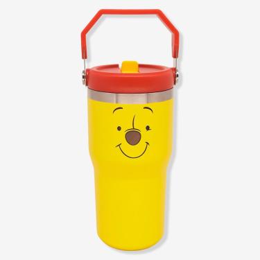 Imagem de Copo Tumbler Hanger Ursinho Pooh Disney para Hidratação em Aço Inoxidável com Parede Dupla e Canudo Amarelo Zonacriativa