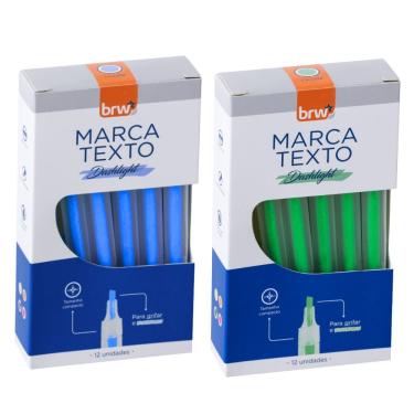 Imagem de Caneta marca-texto BRW Marca Texto Fluorescente Transparente Traço 1-4MM Ponta Chanfrada Kit 2 Caixas com 12 Unidades
