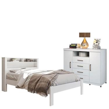 Imagem de Cama Casal Invicta Com Cômoda Havana Master Com Rodizios Brancoi Brilho - Santos Andirá