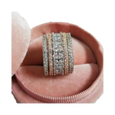 Imagem de Conjunto De Anéis De Noivado E Casamento Em Ouro Rosé Empilháveis Para