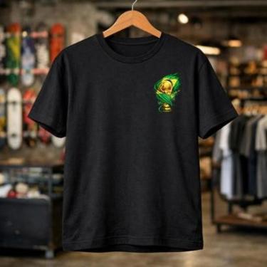 Imagem de Camisa Masculina Preta Brasil Taça Copa Bandeira Estampa Seleção Estilo Minimalista Toq...