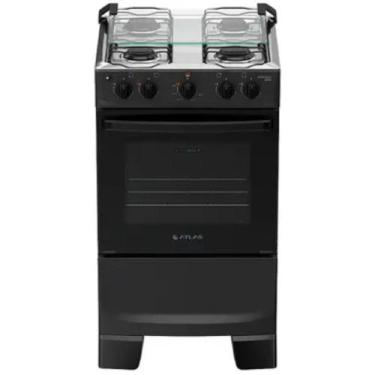 Imagem de Fogão Mônaco Plus 4 Bocas Automático Mesa de Inox Forno Atlas, Preto, 