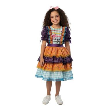 Imagem de Vestido Junino Bambolê Floral Com Calção Amarelo e Roxo