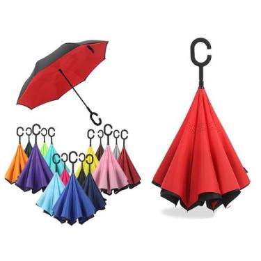 Imagem de Guarda Chuva Invertido Grande Corta Vento Resistente Reforçado Tecido 