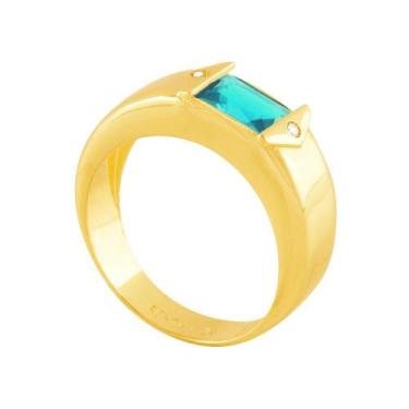 Imagem de Anel Formatura com Zircônia Aqua em Ouro 18k - AU14248 - BRUNA TESSARO