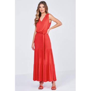 Imagem de Vestido Midi Lado Avesso Long Decote V Laranja, M