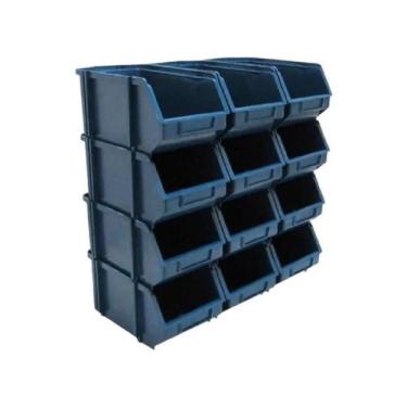 Imagem de Kit 12 Caixa Box Gaveteiro Industrial Bin Azul n5 12X15X23CM - Caixapl
