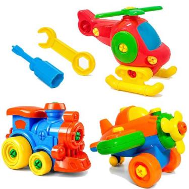 Imagem de Kit com 3 Brinquedos Monta E Desmonta Helicóptero Avião E Trem - OM UT