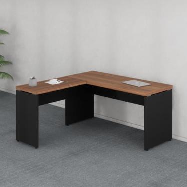 Imagem de Mesa Auxiliar Direita e Esquerda 90x45x73cm 90cm Marrom e Preto Yescas