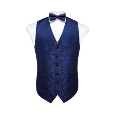 Imagem de Colete De Smoking Masculino De Luxo Azul Claro, Preto E Vermelho Com E