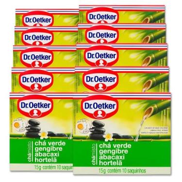 Imagem de Chá Verde Dr. Oetker Gengibre Abacaxi Hortelã Kit 10 Caixas