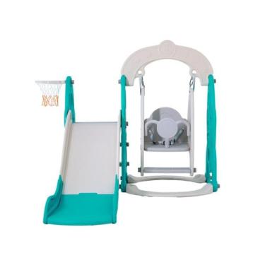 Imagem de Playground Infantil Escorregador Balanço Basquete Brc/Verde - Freso