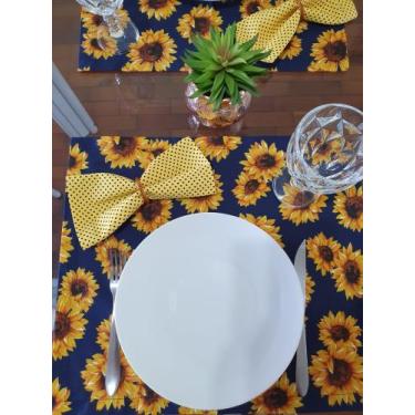 Imagem de Jogos Americanos Retangular, estampa Girassol na cor amarelo e azul ma