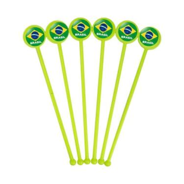 Imagem de Kit Festa Atacado 70 Mexedor Drink Amarelo Neon Brasil - Russo Art