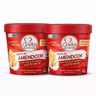 Imagem de Kit 2 Pasta de Amendoim Choc Branco e Leite em Pó QVITA 450g