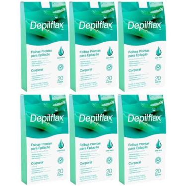 Imagem de Kit 6 Folhas Prontas Depilação Corporal Aloe Vera Depilflax Cera Fria 
