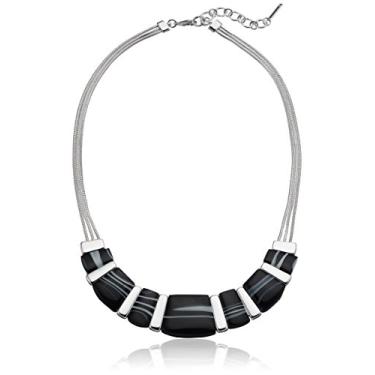 Imagem de Nine West Colar frontal prateado e ágata preta, 40,64 cm, One size, epóxi, Sem pedra