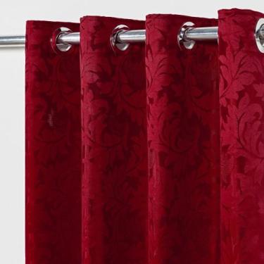 Imagem de Cortina Em Tecido Jacquard 2,70 M X 1,60 M - Vermelho - Bordados Sampa