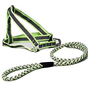 Imagem de Yajun Coleira reflexiva para adestramento de cães de nylon com correia de tração com coleira no escuro resistente a mordidas, verde, 1201,7 cm