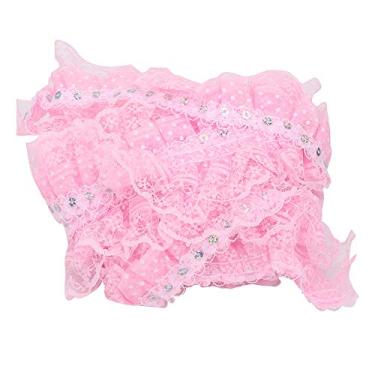 Imagem de Acabamento de renda bordado de 45 metros, malha plissada com pontos de impressão de 45 mm, artesanato de renda faça você mesmo, para costura, embrulho de presente, fabricação de laço de cabelo (rosa)
