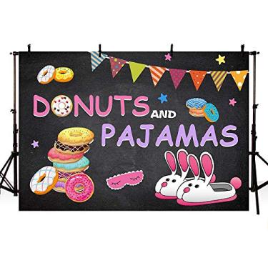 Imagem de Mehofoto Donuts e Pijamas Decorações de Festa Foto Estúdio Fundo Bandeira Coloridas Donuts Pijama Meninas Aniversário Dormir Estrelas Preto Acessórios de Fundo para Fotografia 7x5ft
