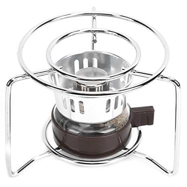 Imagem de Fog?o de aquecimento de caf¨¦ redondo de a?o inoxid¨¢vel,mini fog?o de aquecimento de caf¨¦ moderno com rack de a?o inoxid¨¢vel fog?o de acampamento, m¨¢quina de caf¨¦ mocha para acampamento ao ar liv