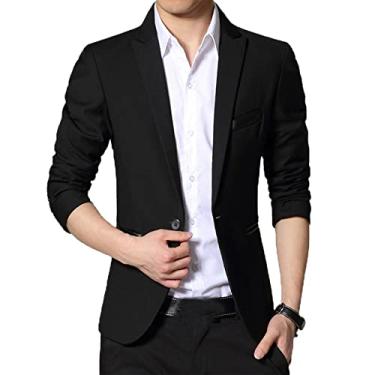 Imagem de Dawwoti Blazer formal masculino slim fit clássico smoking jaqueta terno casual um botão, Preto, M