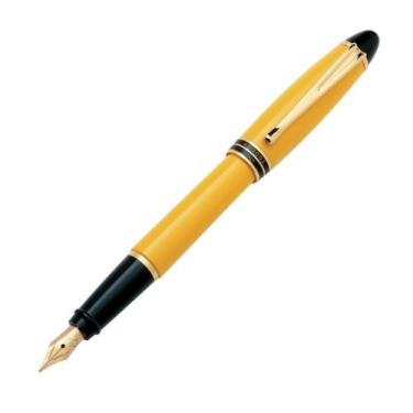 Imagem de Aurora Caneta-tinteiro de resina amarela, acabamento banhado a ouro, anel de laca preta (B11-Y)
