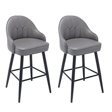 Imagem de Bancos De Bar De Altura Da Cozinha Janeta De 2 Com Costas, Cadeiras De Bar De Jantar Em Casa, Pu Coloque Em Couro Black Chrome Seat Estofado, Para Pubs, Balcão, Ilha Da Cozinha, Sala De Jantar