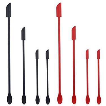 Imagem de Mini conjunto de espátula de silicone, espátula de borracha pequena de última gota para maquiagem, raspador de pote fino para cozinha (Preto + Vermelho, 8 peças)