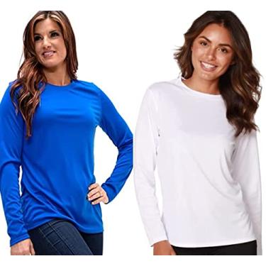 Imagem de Camiseta UV Protection Feminina UV50+ Tecido Ice Dry Fit, Controla Temperatura (Azul-Branco, M)