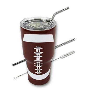 Imagem de Copo de futebol de 850 g com tampa, canudo e limpeza, presente para mães e homens, caneca de café esportiva, aço inoxidável, isolada a vácuo, mantém as bebidas quentes e frias