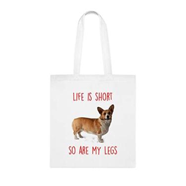 Imagem de Bolsa Life Is Short So Are My Legs, presente engraçado para amantes de cães, bolsa de ombro, bolsas reutilizáveis, ideia de presente de cesta de Natal de aniversário, Branco