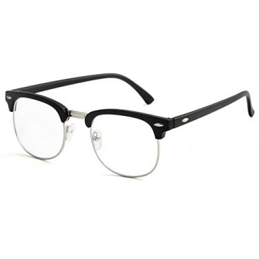 Imagem de Óculos com bloqueio de luz azul para mulheres e homens, clássicos, sem aro, nerd, antiraios azuis, óculos de computador, preto fosco/prata, Medium
