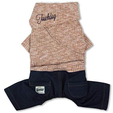 Imagem de Touchdog Suéter Vogue com gola e calça jeans, grande, pêssego